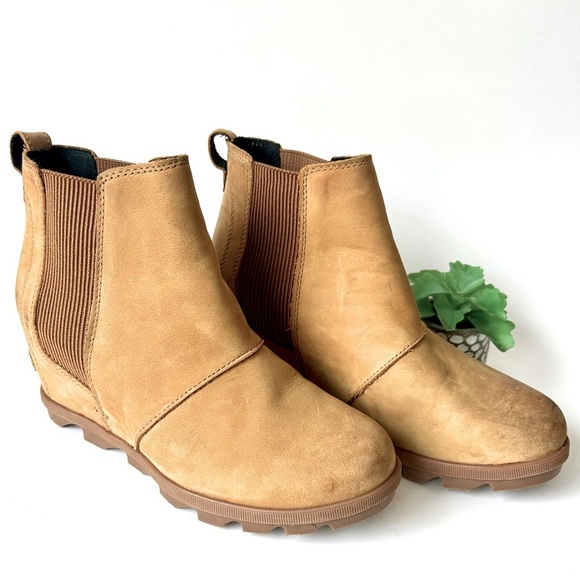Sorel Joan Of Arctic Leather Wedge Chelsea II Bootie Boot Tan Camel Size 9 - Picture 2 of 15